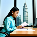 Business & Finance**

"A well-dressed businesswoman in a modest baju kurung, seated at a modern desk in a bright Kuala Lumpur office with the Petronas Twin Towers visible through the window. She is reviewing financial documents.  Professional attire, fully clothed, safe for work, appropriate content, perfect anatomy, correct proportions, natural pose, high-resolution, professional lighting, family-friendly."

**